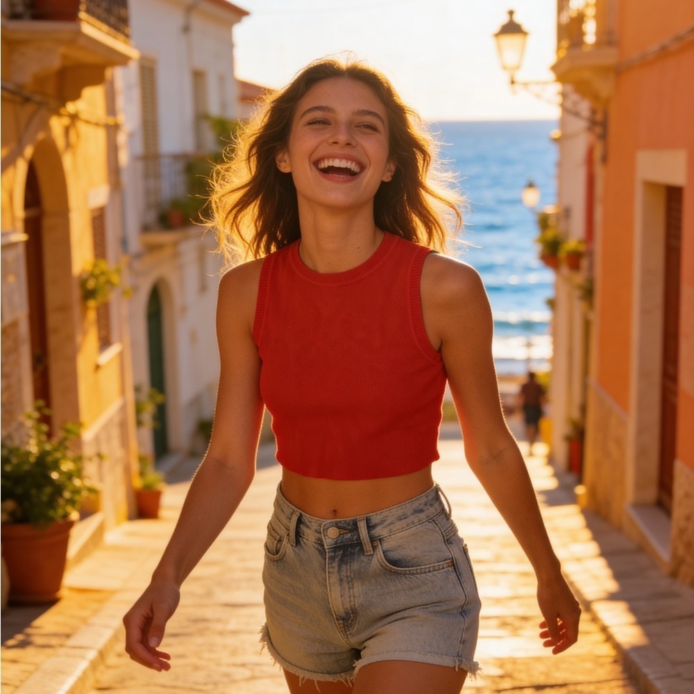Zara Bold Red Sleeveless Crop Top